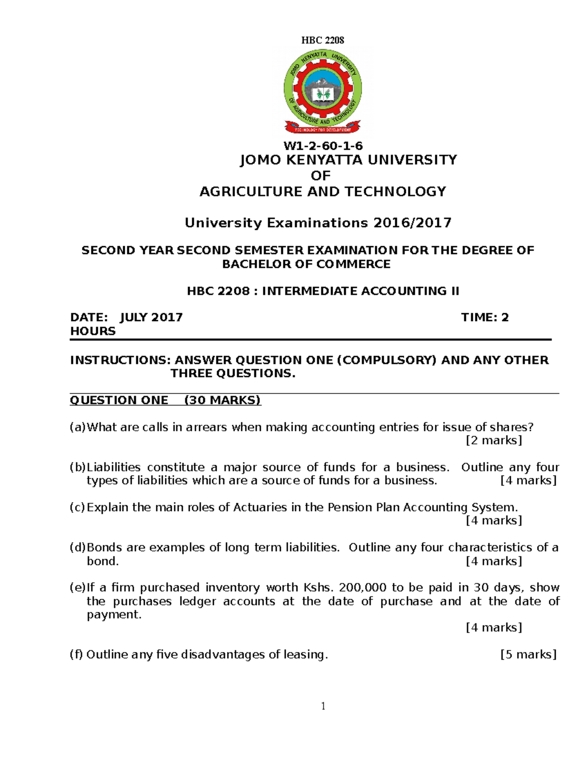 HBC 2208 Final Exam Study Guide: Intermediate Accounting II - Studocu