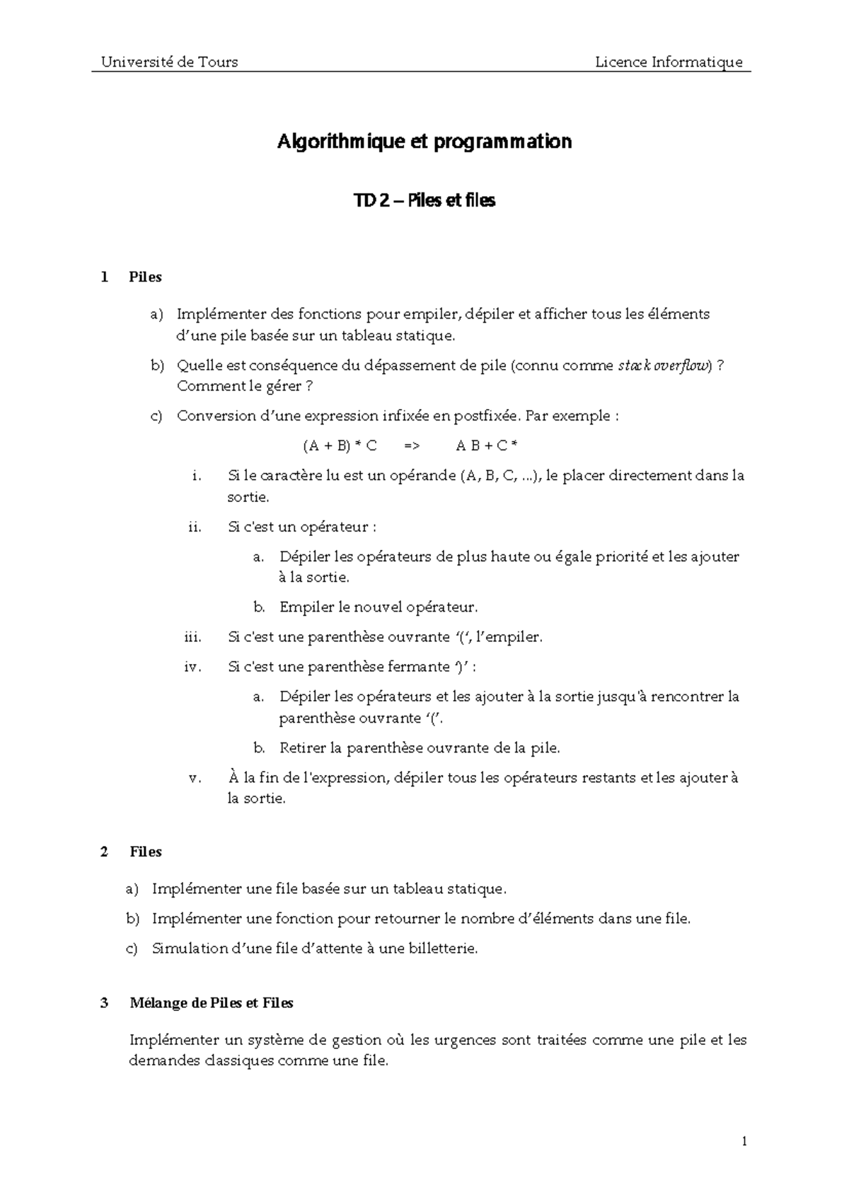 TD 2 - Piles et Files en Algorithmique et Programmation - Studocu