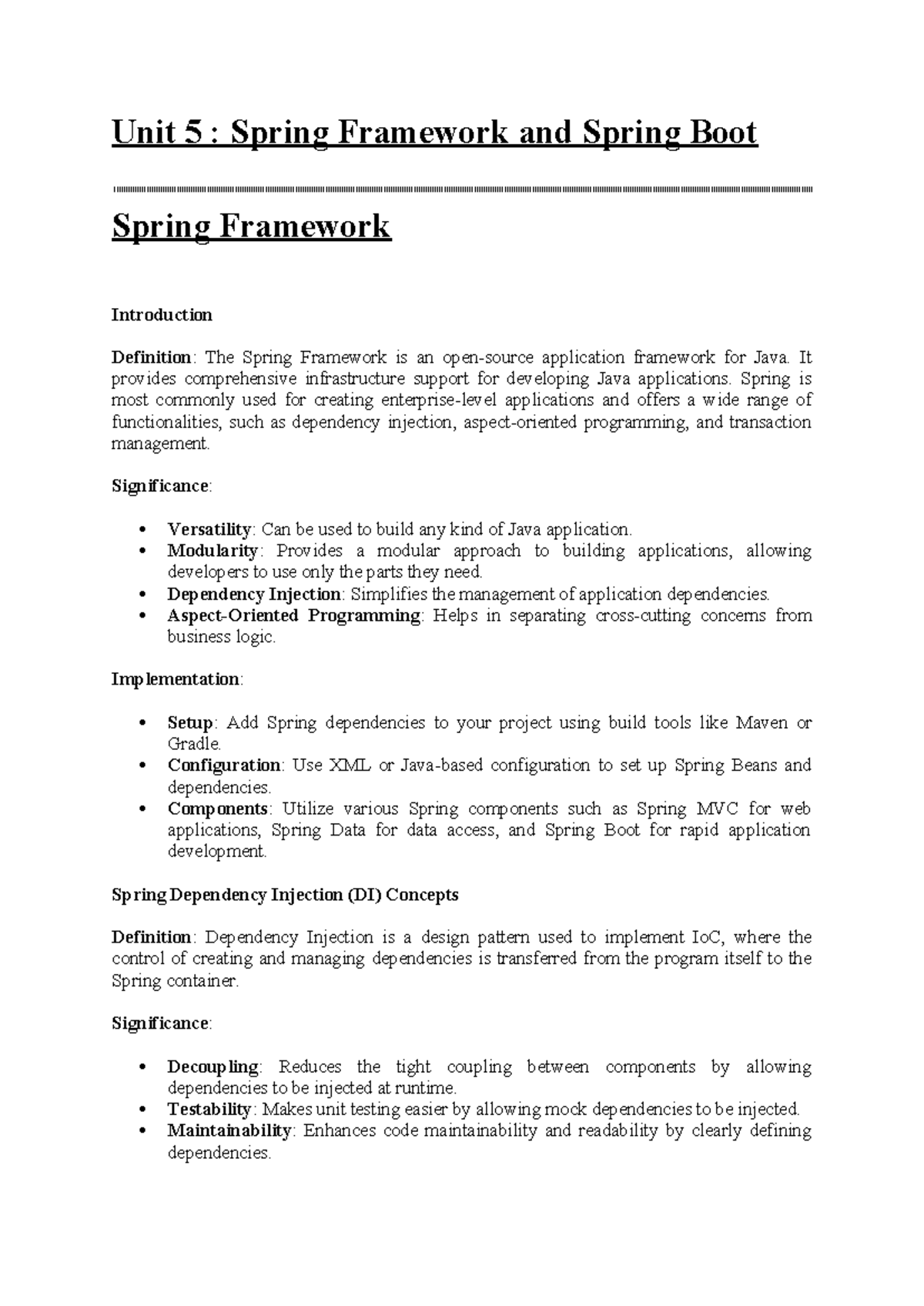 Unit 5 - good one - Unit 5 : Spring Framework and Spring Boot Spring ...