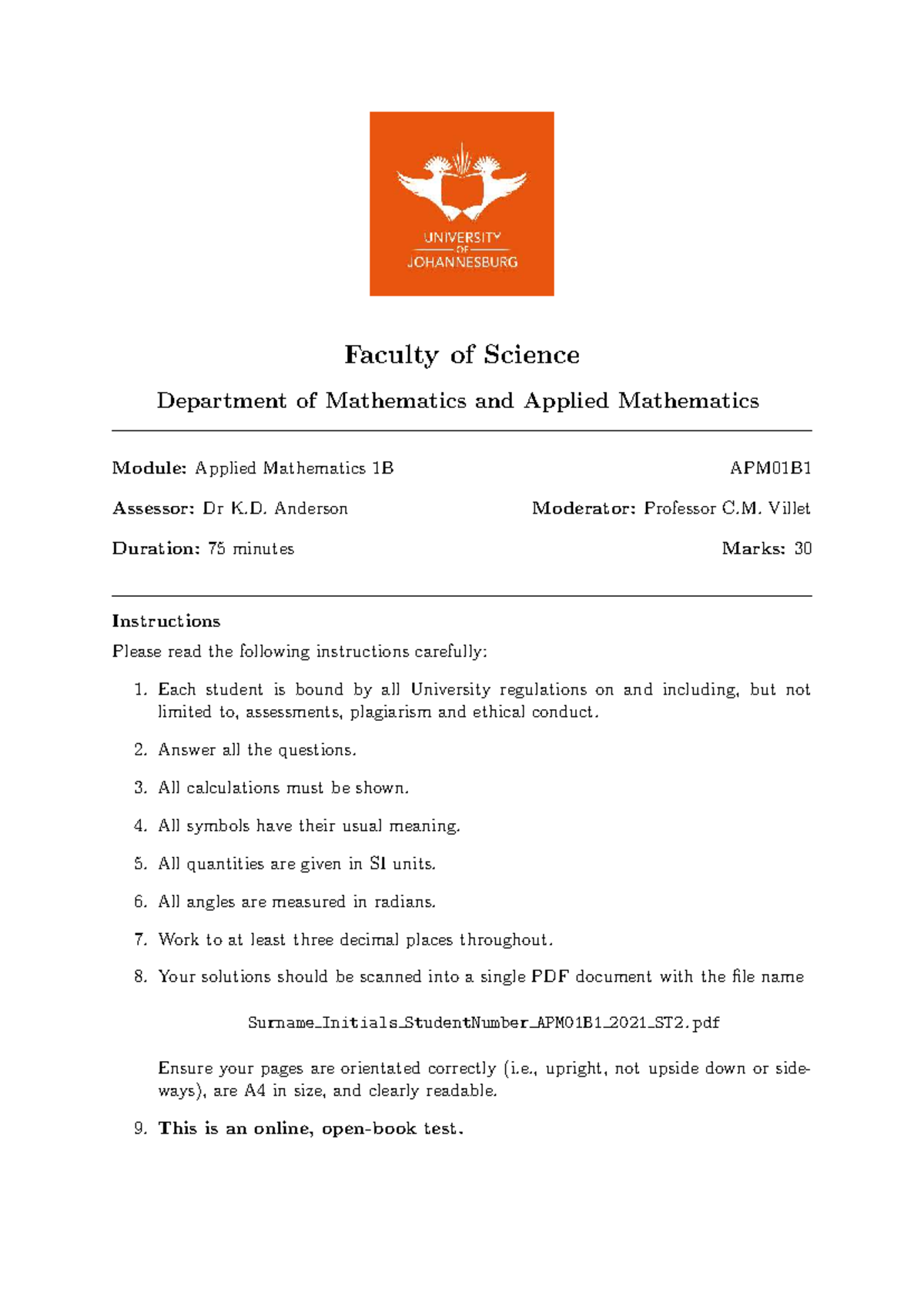 2021 APM01B1 Applied Mathematics 1B Supplementary Exam Paper - Studocu