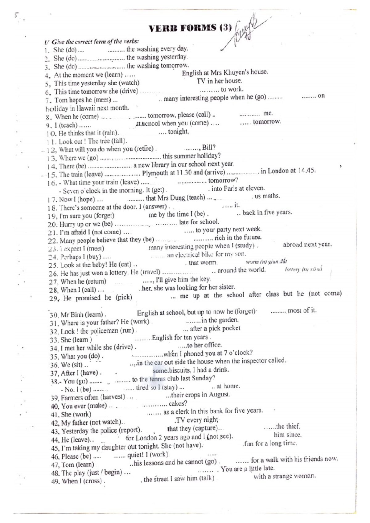 Verb Forms Practice - Exercises for Correct Verb Conjugation - Studocu