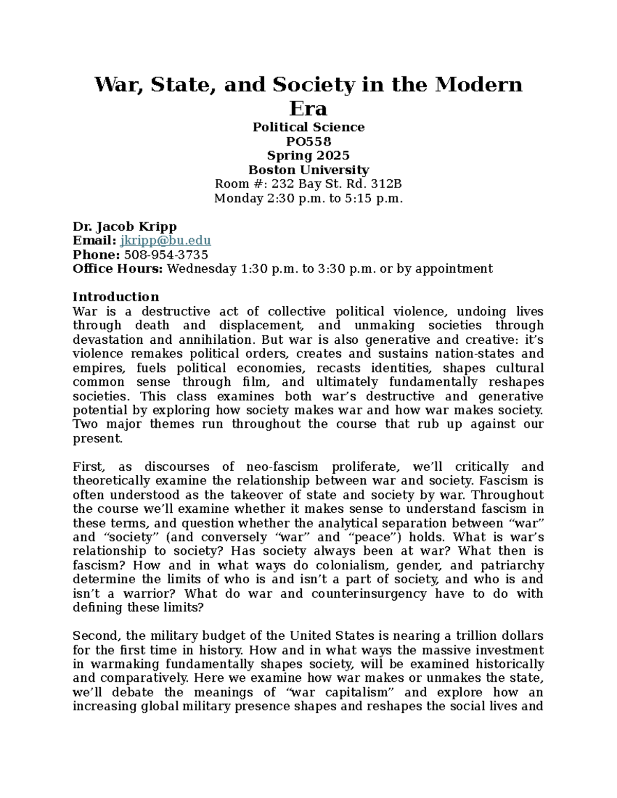 War and Society Spring 2025 - War, State, and Society in the Modern Era ...