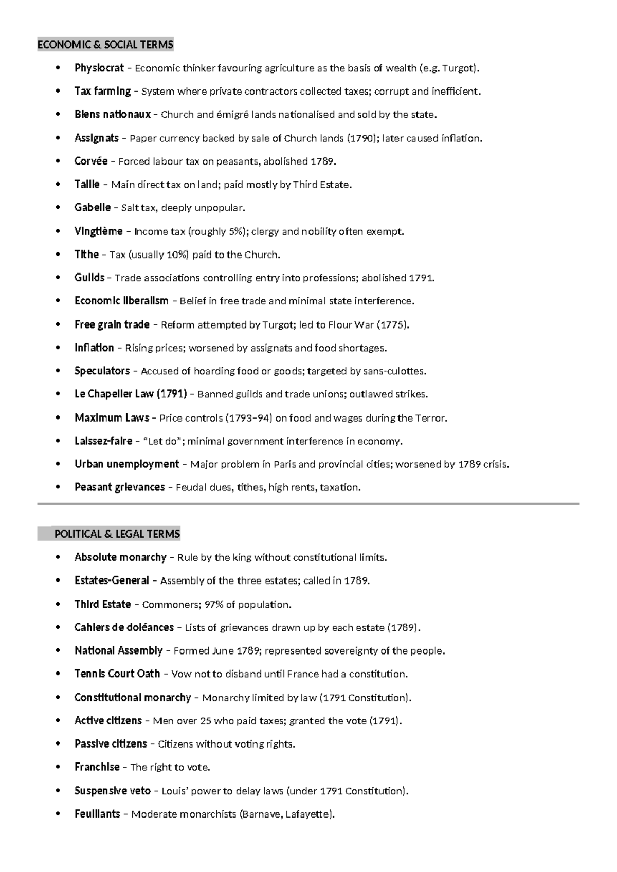 ECON 101: Key Terms in Economic and Political History - Studocu