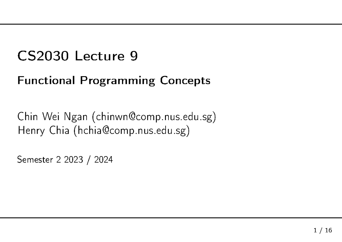 Lecture 09 - CS2030 Lecture 9 Functional Programming Concepts Chin Wei ...