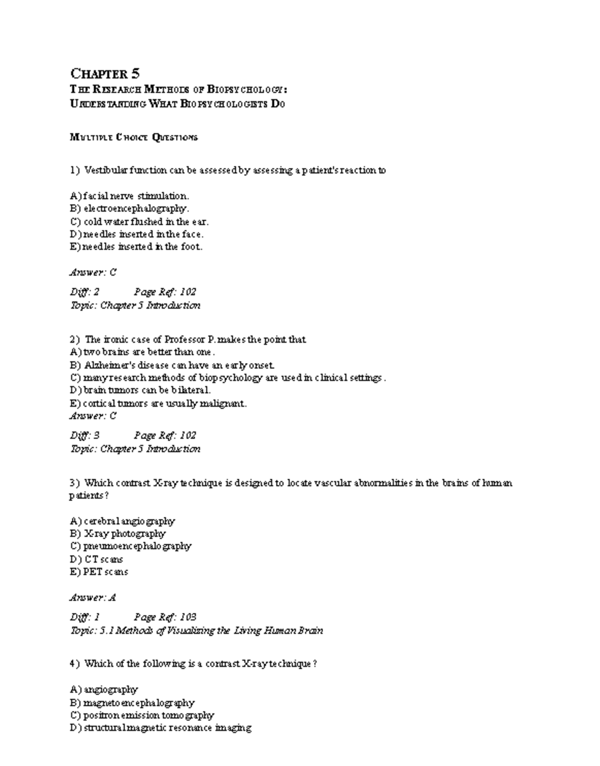 CH5: Research Methods in Biopsychology - MCQ Study Guide - Studocu