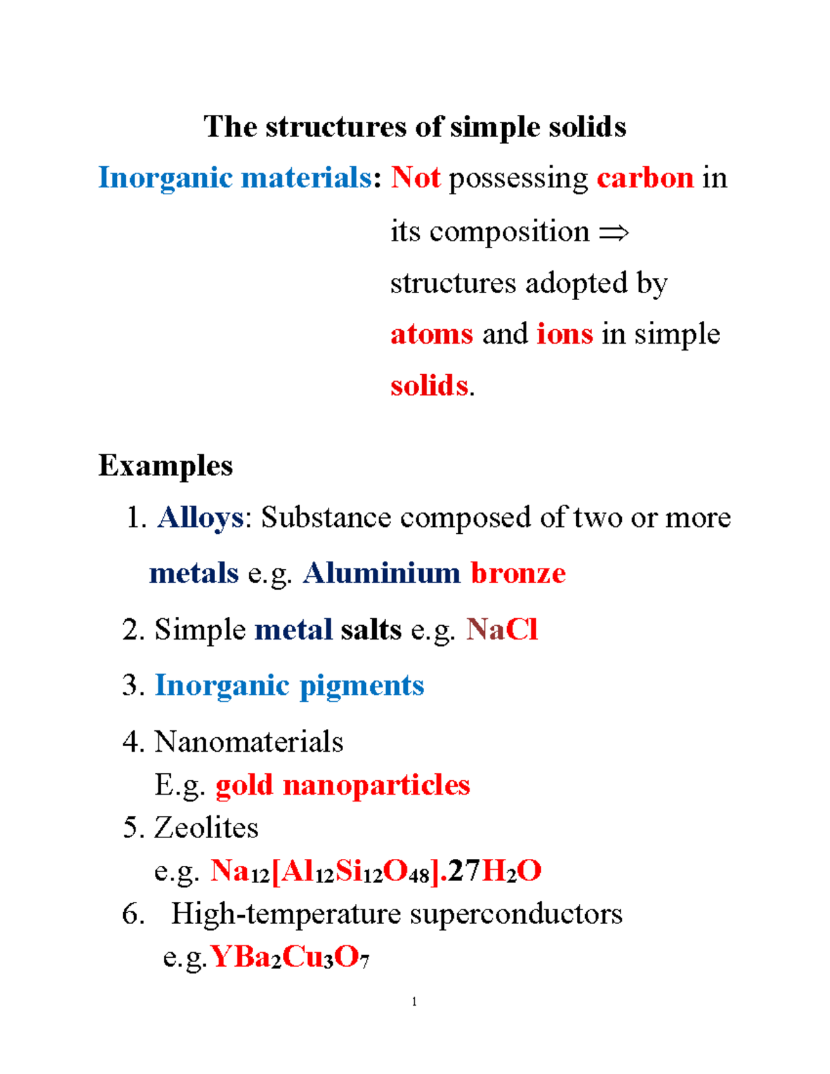 Inorganic Materials: Structures and Properties of Simple Solids - Studocu
