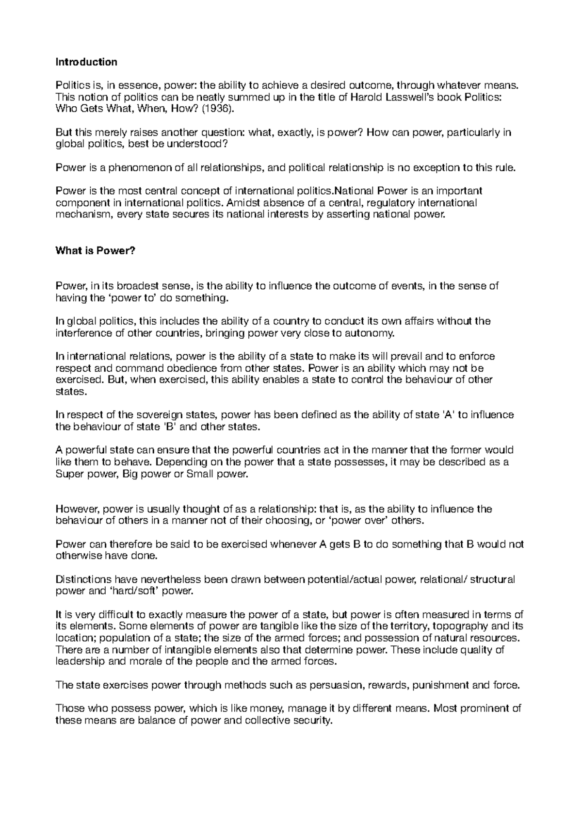 IR-Power: Key Concepts in International Relations Dynamics - Studocu