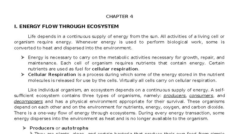 CHAPTER 4: ENERGY FLOW THROUGH ECOSYSTEMS - Key Concepts and Cycles ...