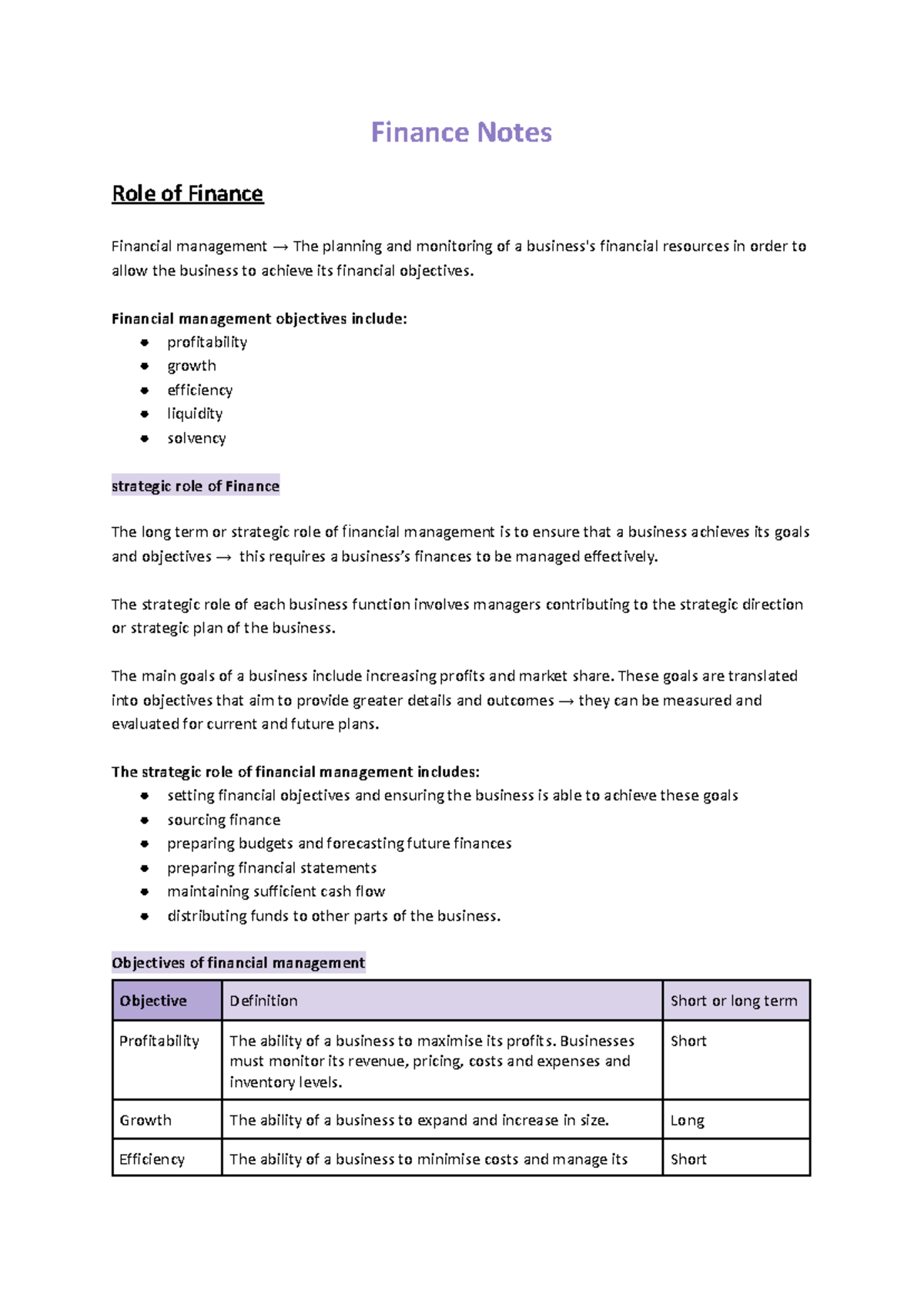 HSC Business Finance Notes: Role & Objectives of Financial Management ...