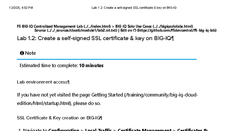 Lab 1.2: Creating a Self-Signed SSL Certificate & Key on BIG-IQ - Studocu