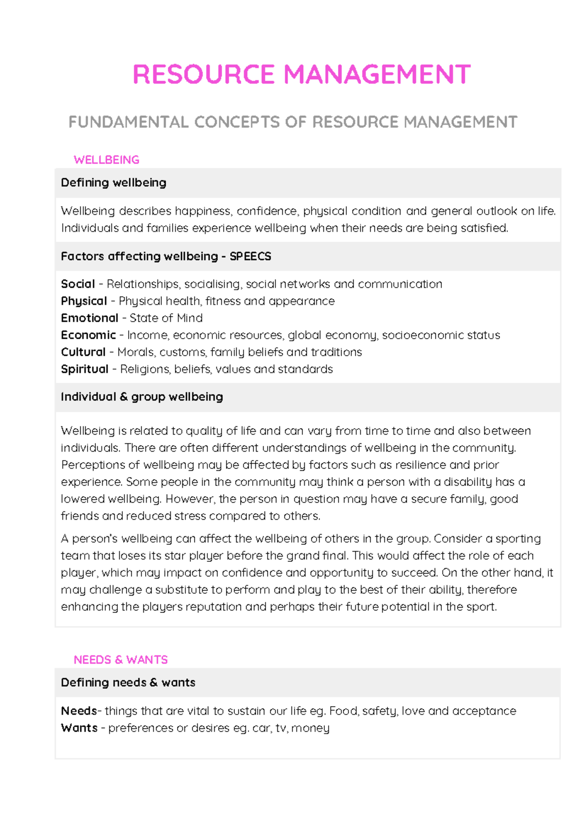 Study Notes - CAFS Resource Management - RESOURCE MANAGEMENT ...