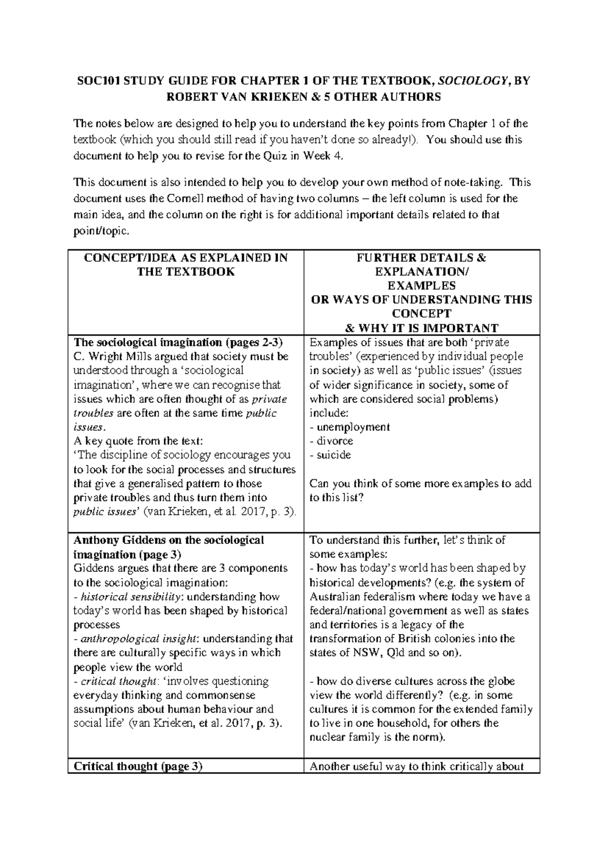 SOC101 Week 1 Study Guide: Key Concepts from Chapter 1 - Studocu