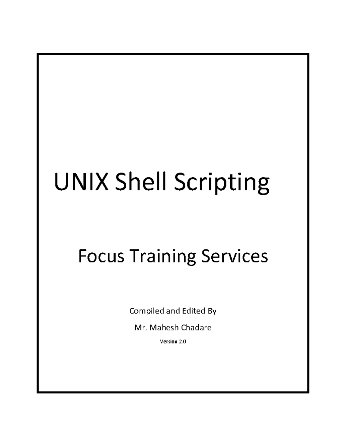 UNIX Shell Scripting Overview - Course Code: 1694858179 - Studocu