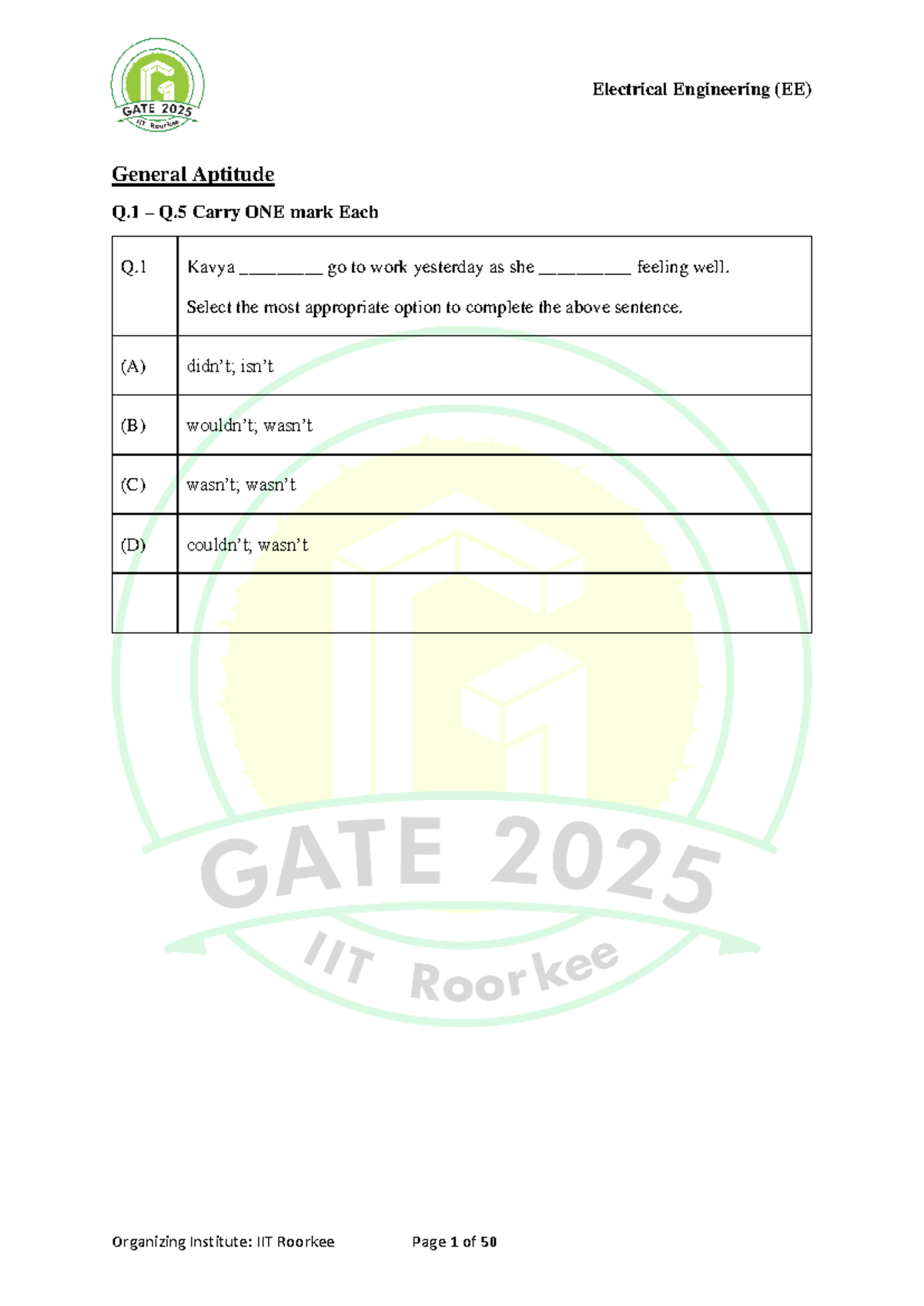 Electrical Engineering (EE) GATE 2025 General Aptitude Questions Q.1-Q ...