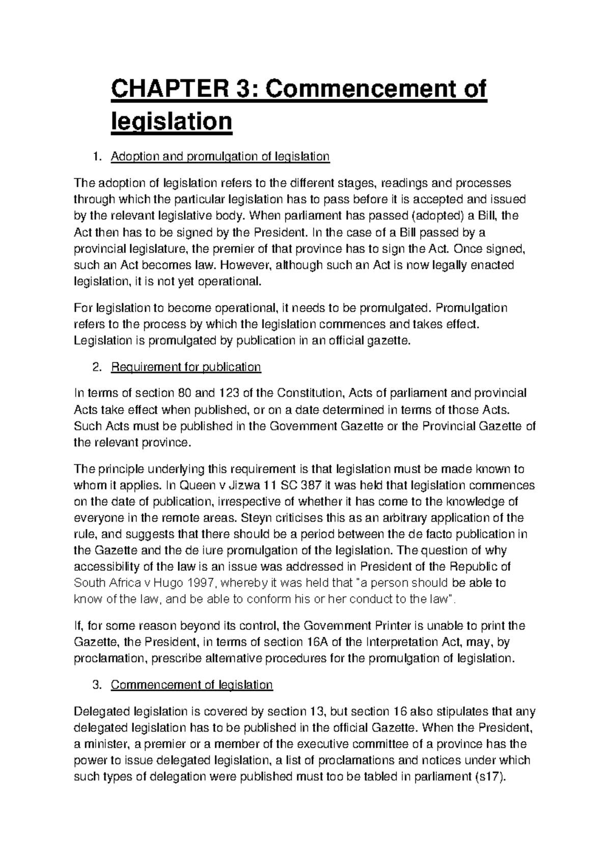 Chapter 3-1: Commencement of Legislation and Its Requirements - Studocu