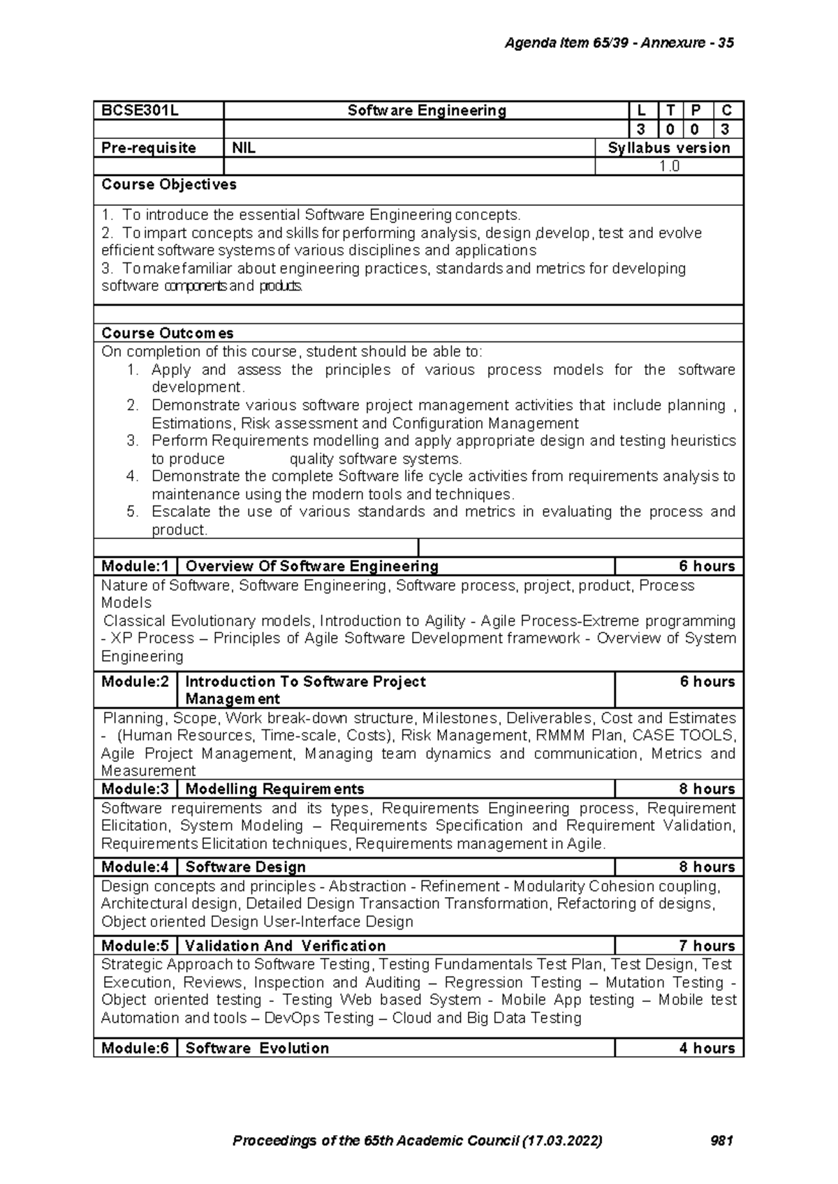 BCSE301L Software Engineering Syllabus Overview and Course Details ...