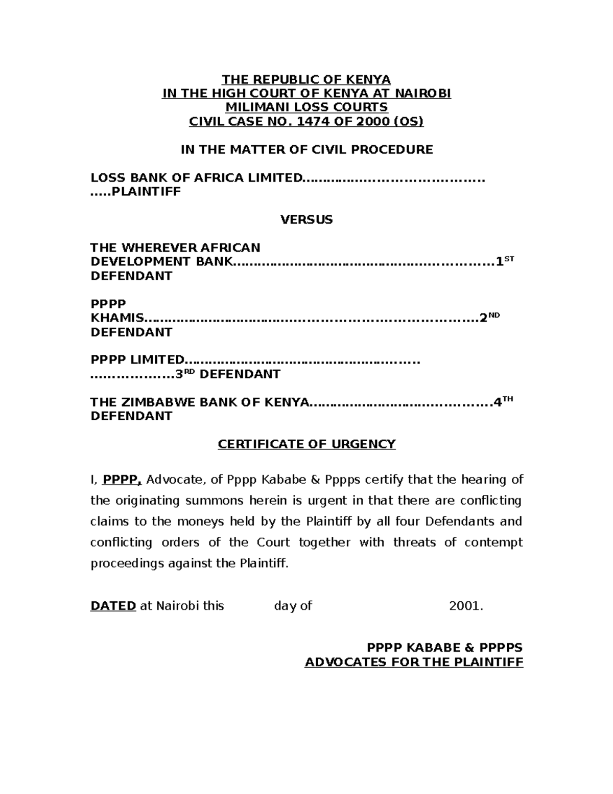 Interpleader Application in High Court Civil Case No. 1474 (OS) - Studocu