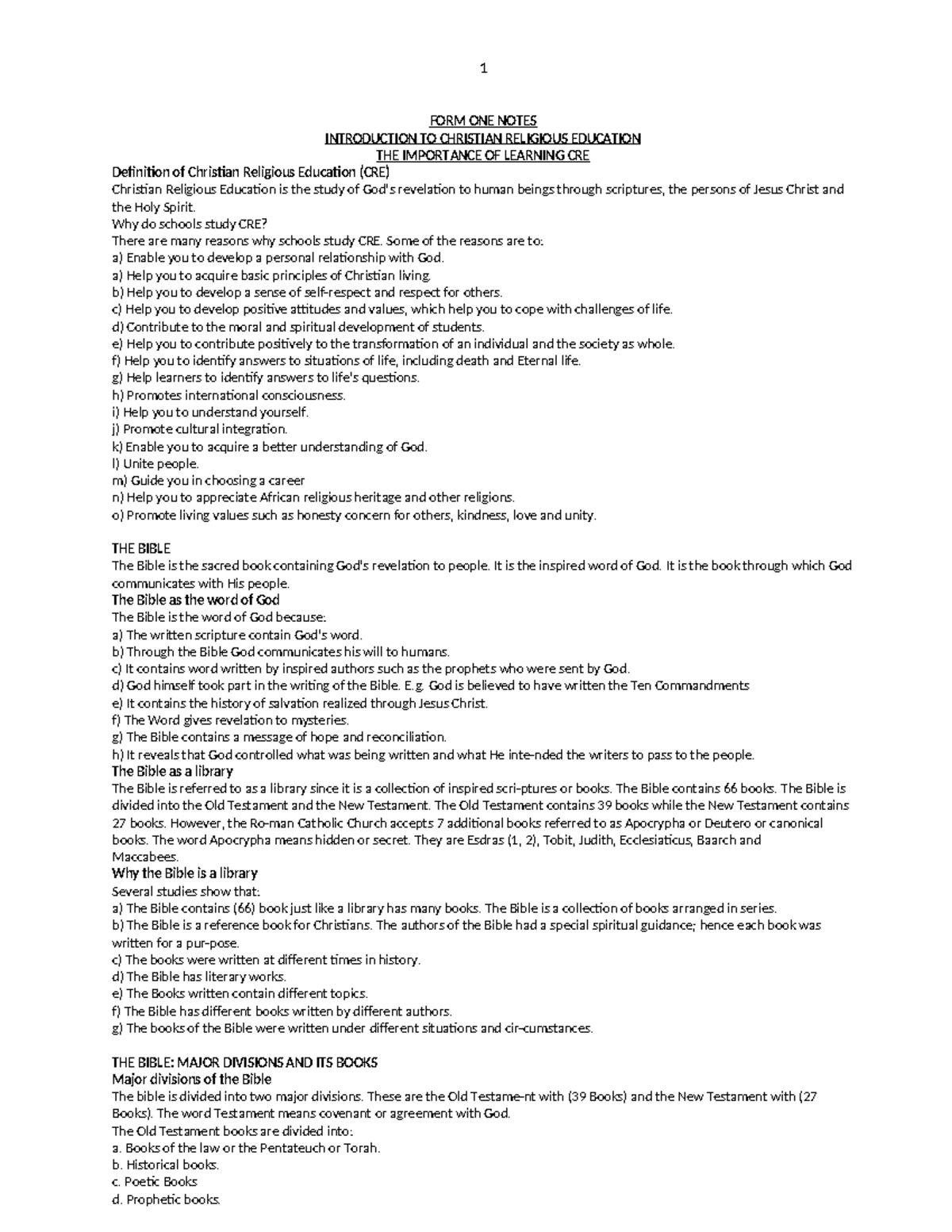 Form One CRE Notes: Understanding Christian Religious Education and Its ...