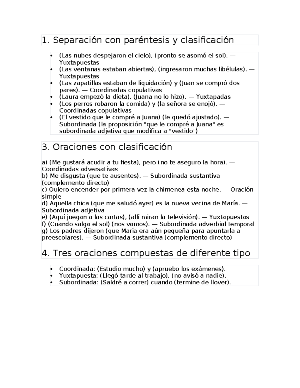 Español 9 - Clasificación y Ejemplos de Oraciones Compuestas - Studocu