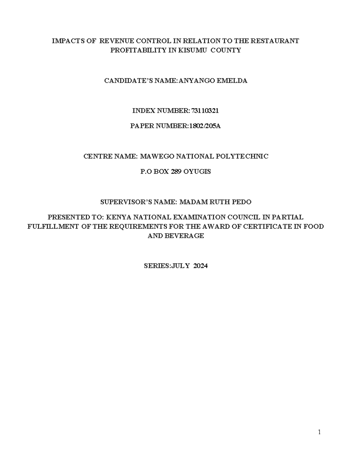 Impacts of Revenue Control on Restaurant Profitability in Kisumu County ...