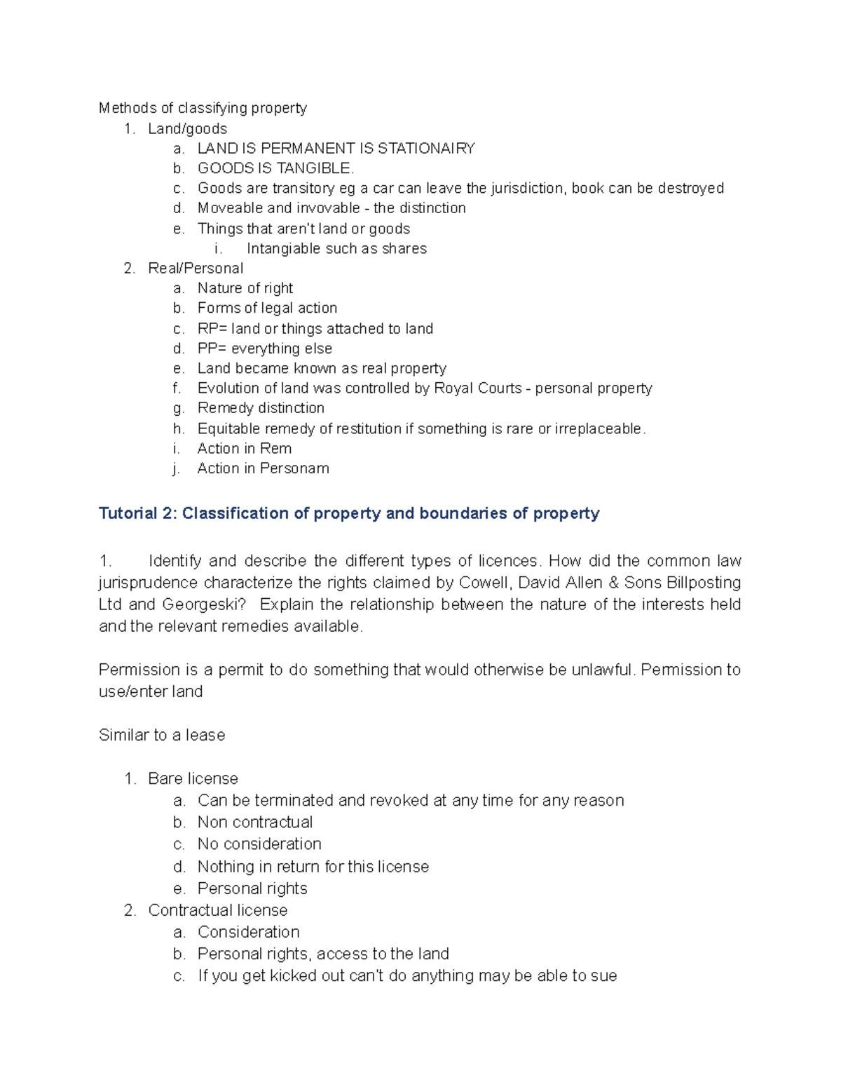 Property Classification and Licenses: Week 2 Notes (Law 101) - Studocu