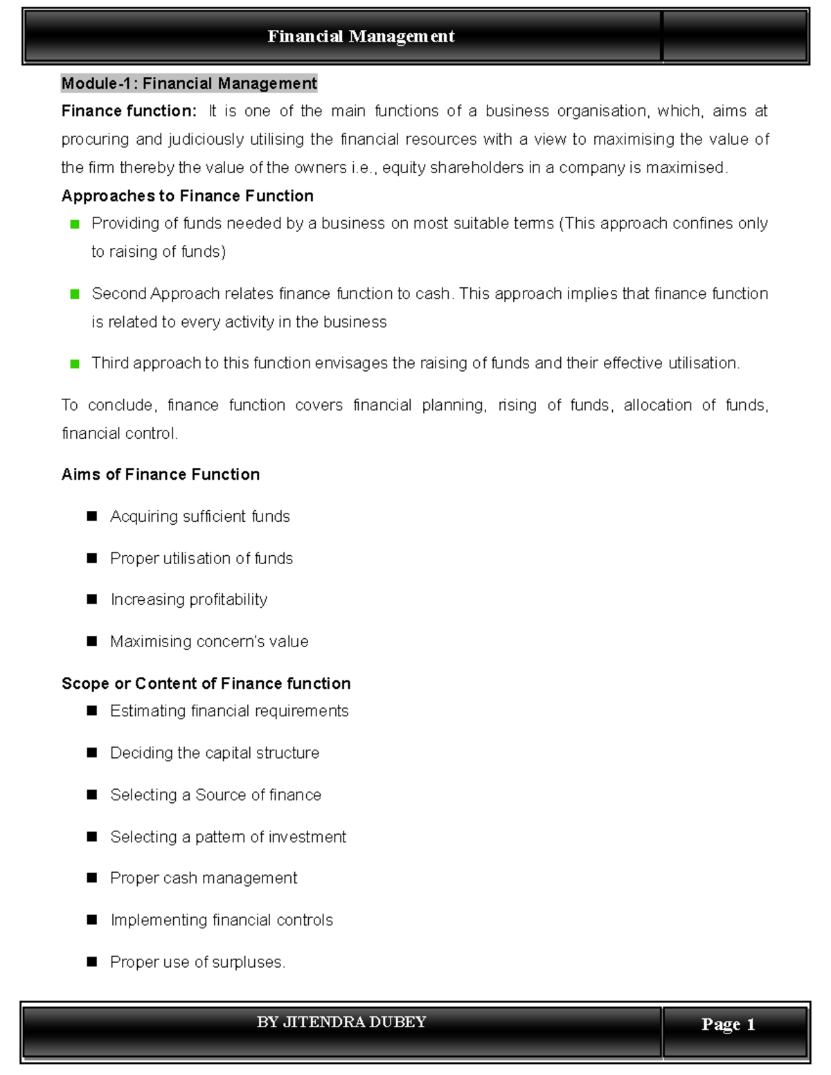 Financial Management Notes: Key Concepts and Functions (FM101) - Studocu
