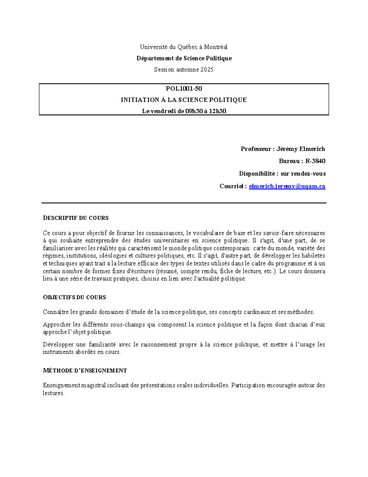 POL1001 50 A25 - Plan de Cours : Initiation à la Science Politique ...