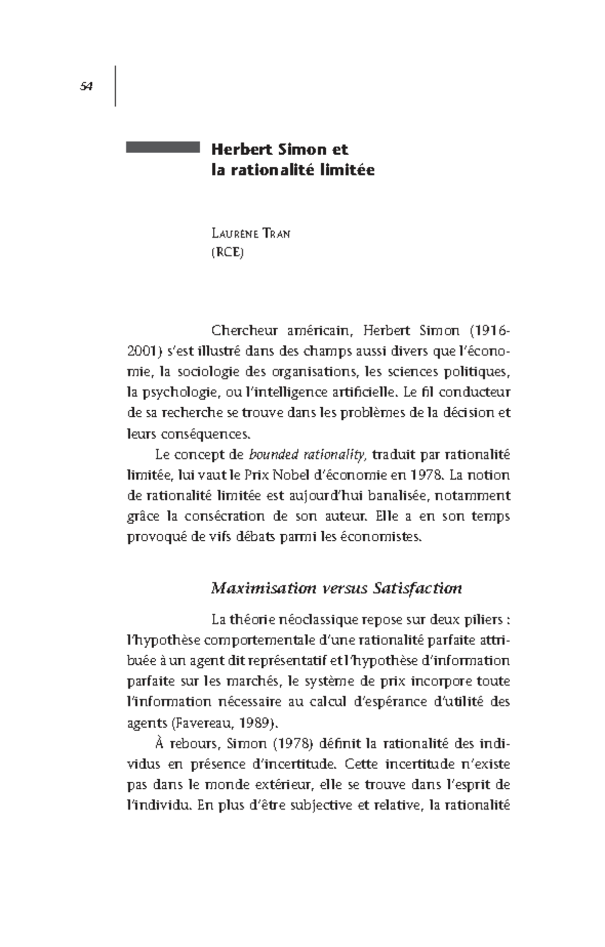 Herbert Simon et la Théorie de la Rationalité Limitée - Analyse ...