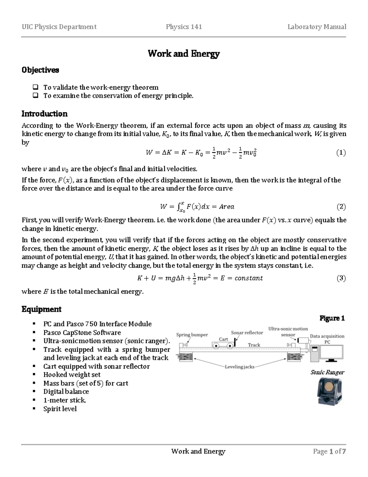 UIC Physics 141 Lab Manual: Work and Energy Experiments Guide - Studocu