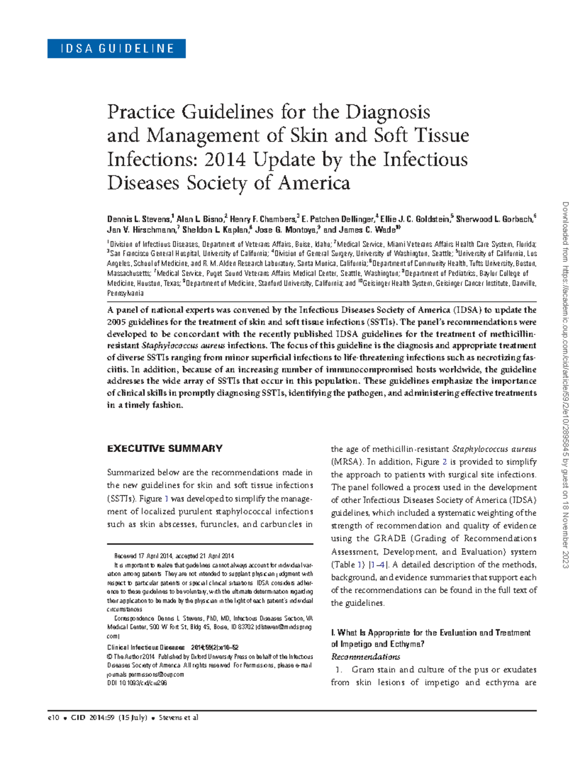 ISQ - IDSA - Updated Guidelines on Skin and Soft Tissue Infections ...
