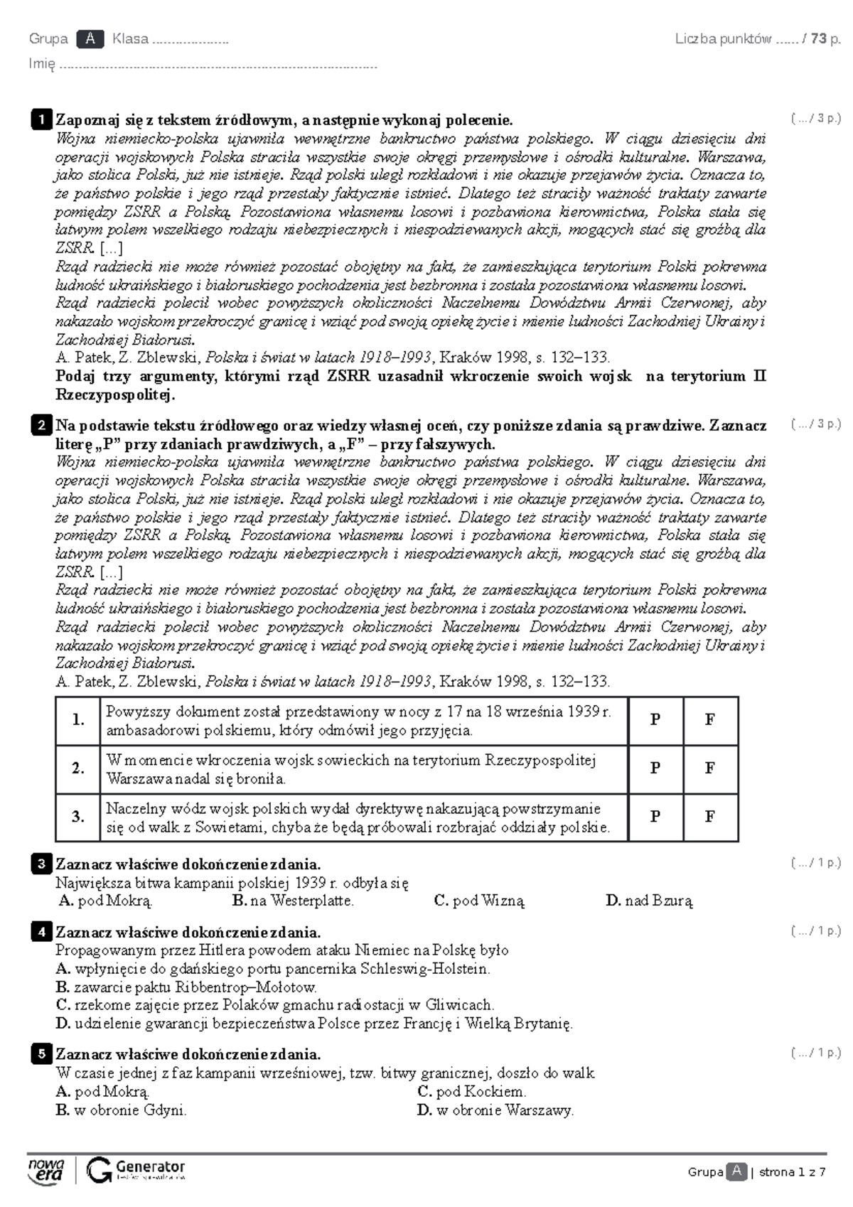 Sprawdzian Z Histotii Koniec 2 Wojny światowej www.studocu.com