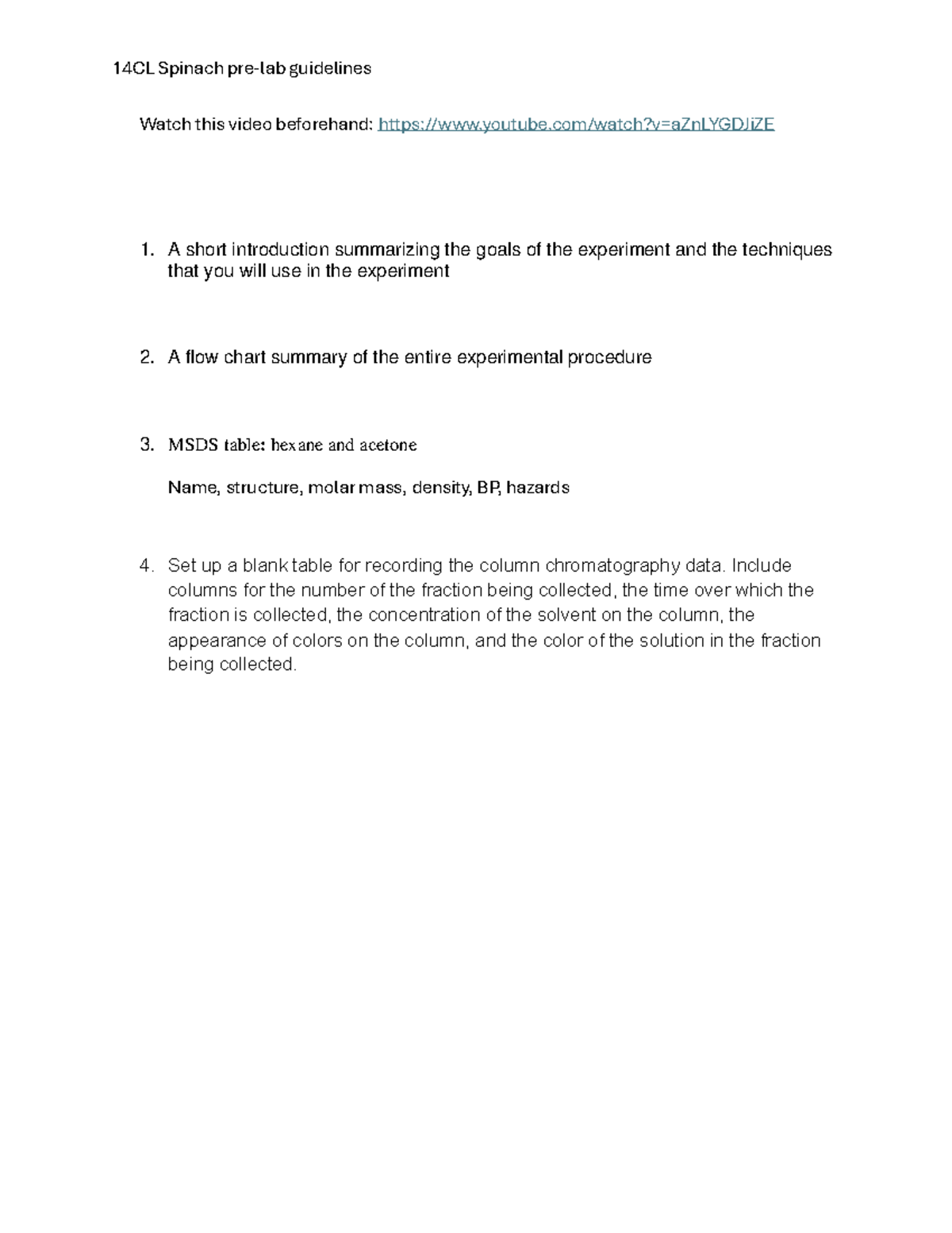 14CL Spinach Pre-Lab Guidelines for Experiment Preparation - Studocu