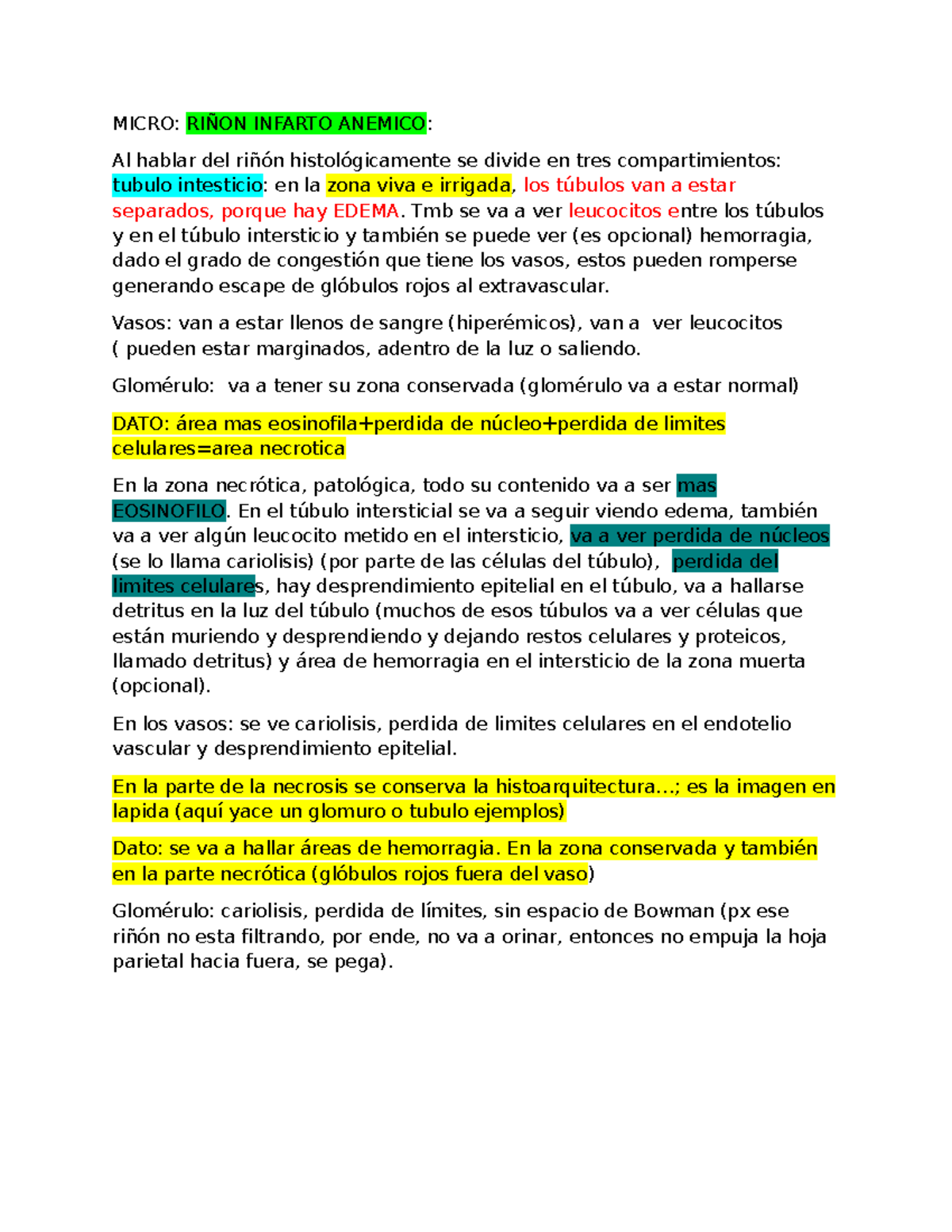 MICRO TP1: RIÑÓN INFARTO ANÉMICO Y AUTOLISIS - Análisis Histológico ...