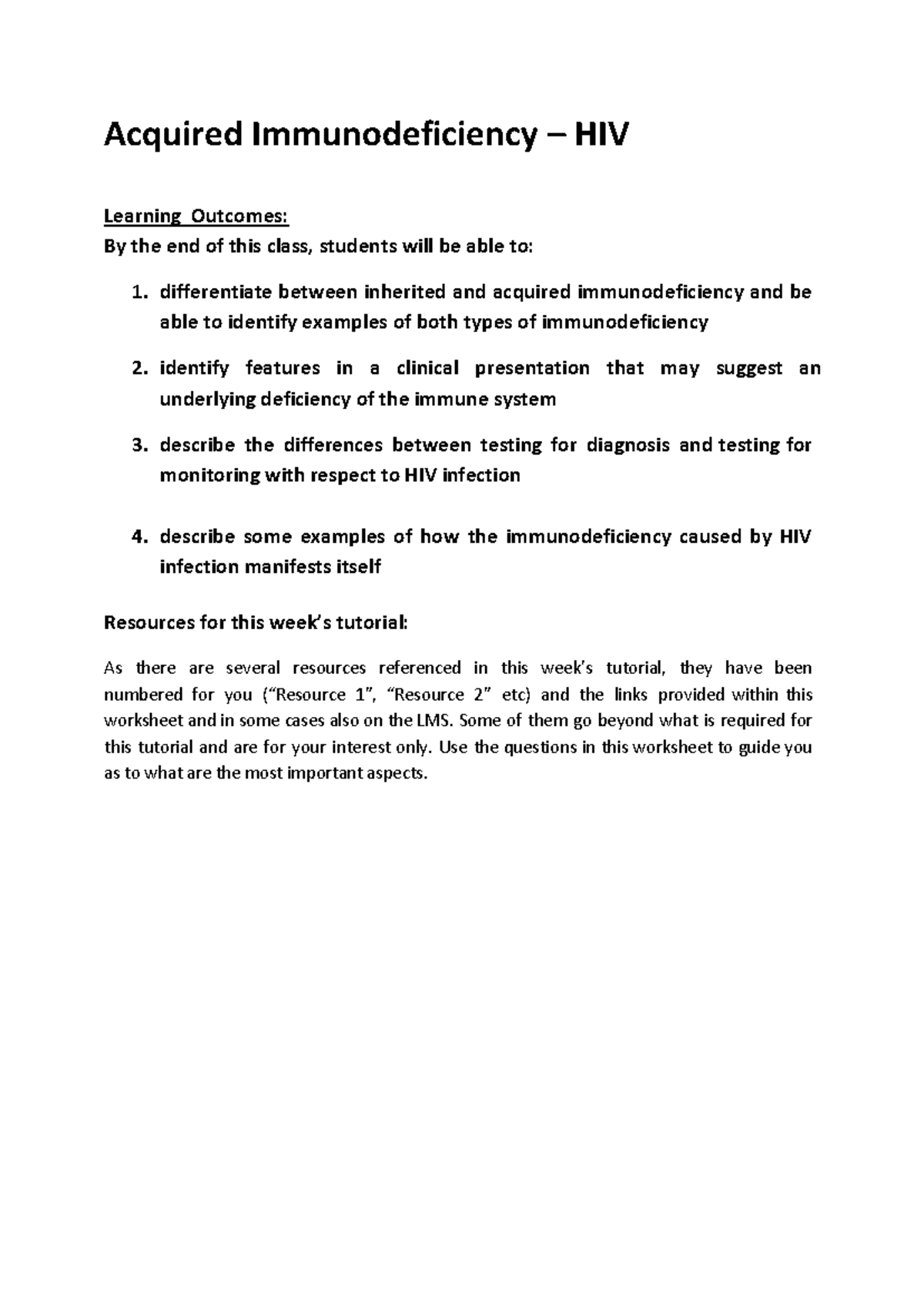 HIV Case Study & Learning Outcomes: Week 4 Tutorial - Studocu