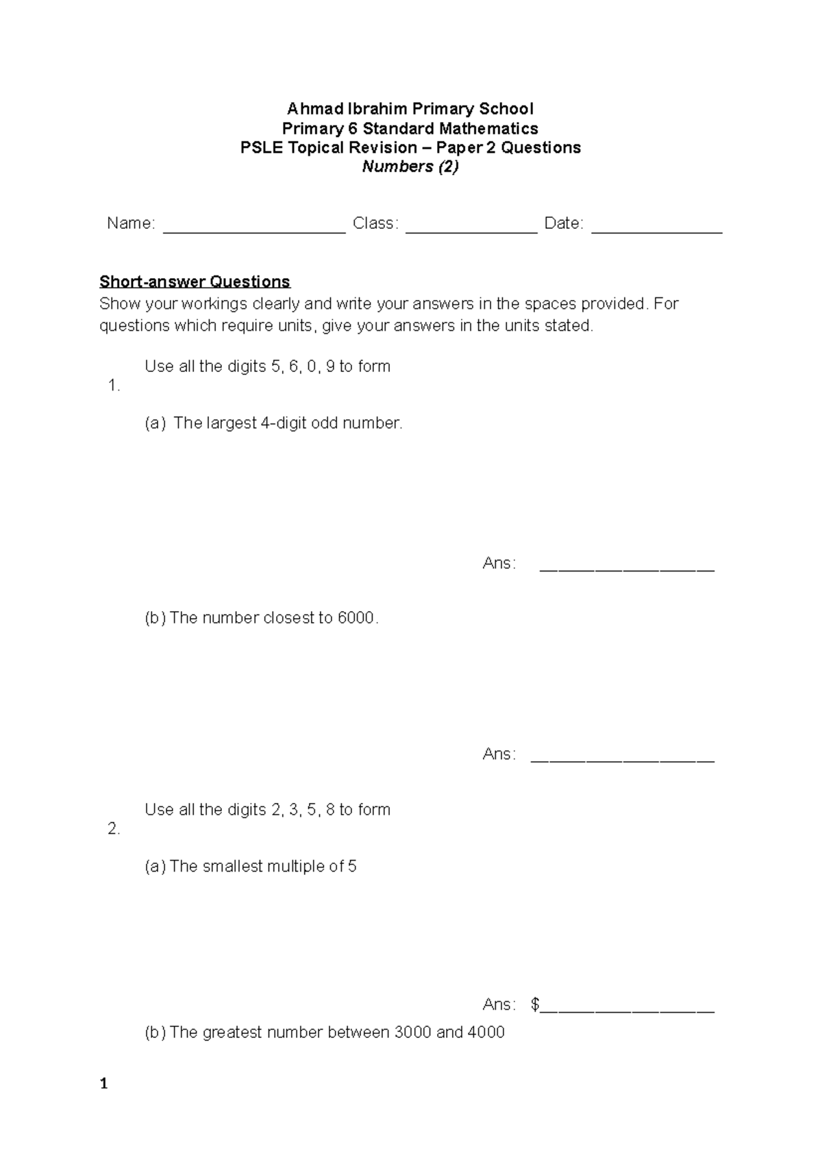 PSLE Mathematics Topical Revision Paper 2 (2019-2021) - Studocu
