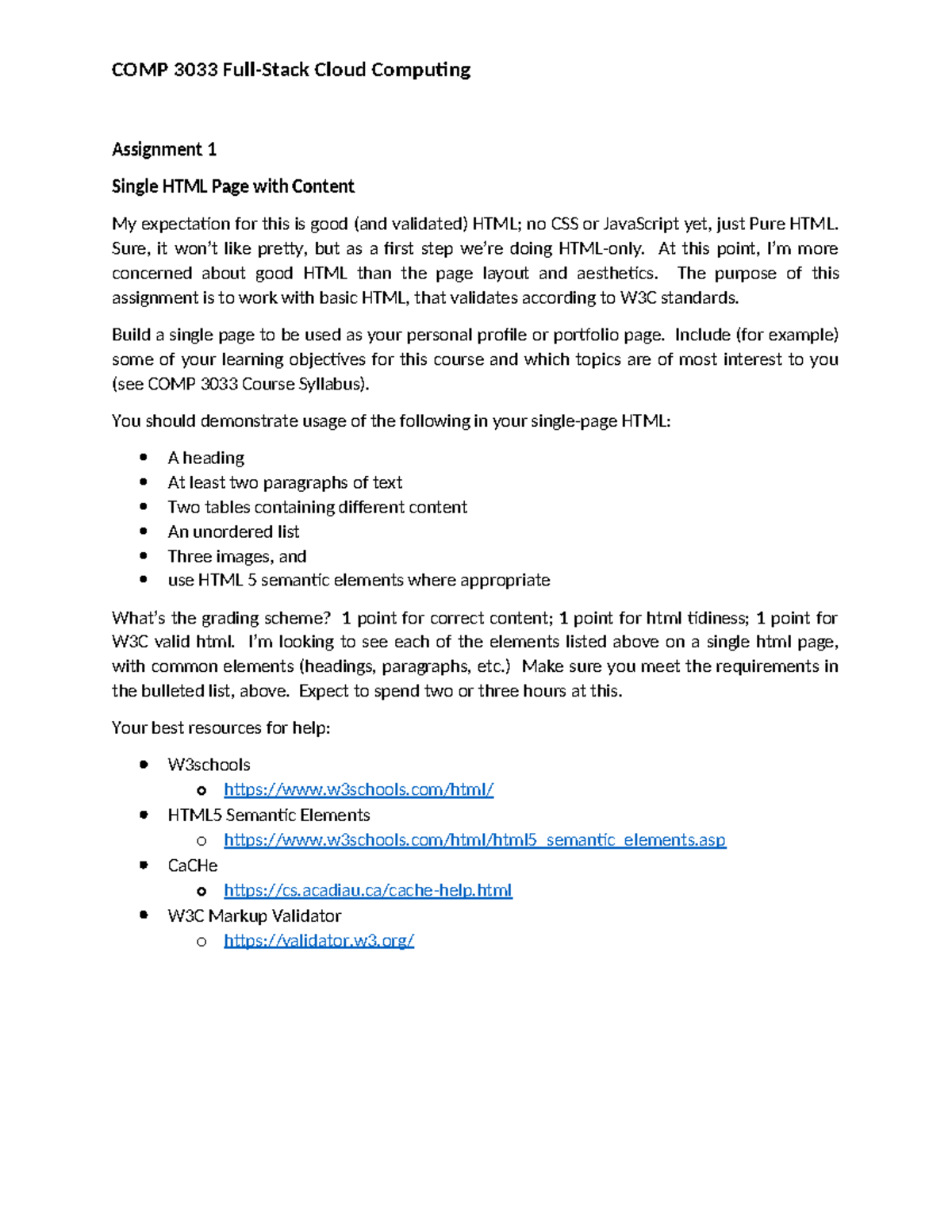 COMP 3033 Assignment 1: Basic HTML Profile Page Creation - Studocu
