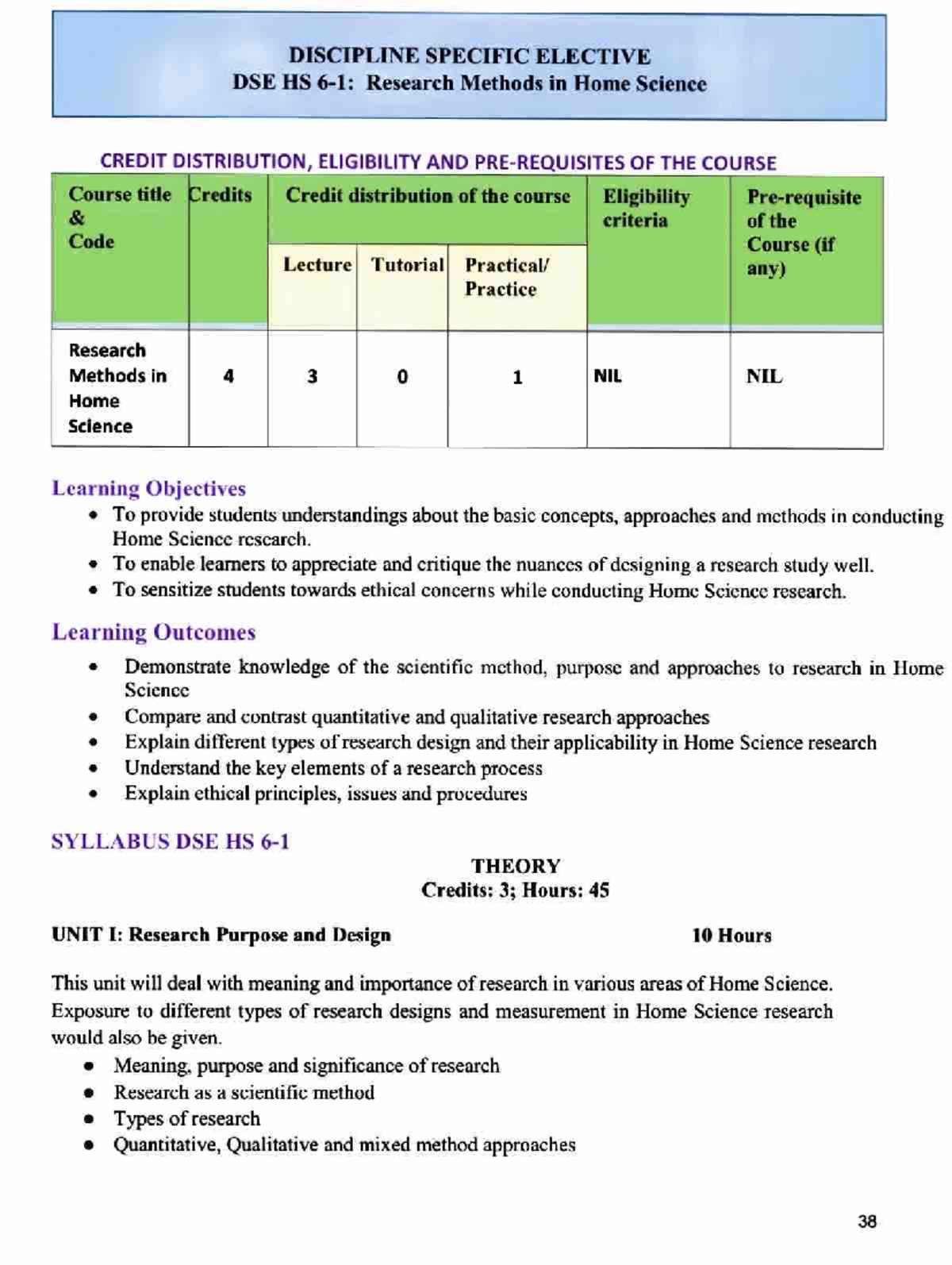 DSE HS Research Methods in Home Science: Syllabus & Course Details ...
