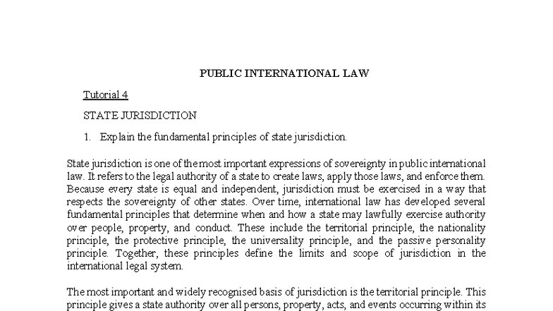 PIL TUT - Tutorial 4: Principles of State Jurisdiction in International ...