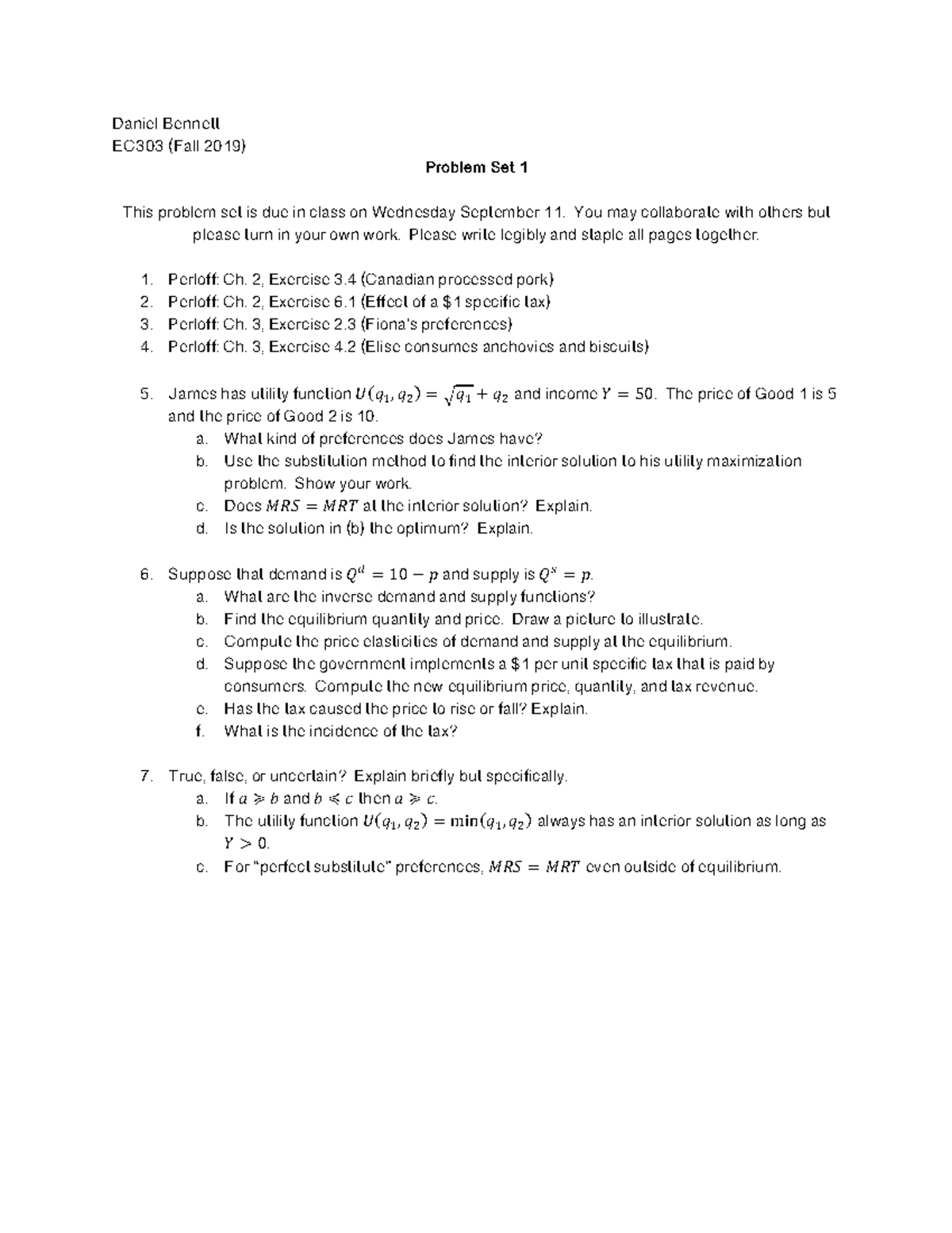 EC303 Fall 2019 - Problem Set 1 Solutions and Guidelines - Studocu
