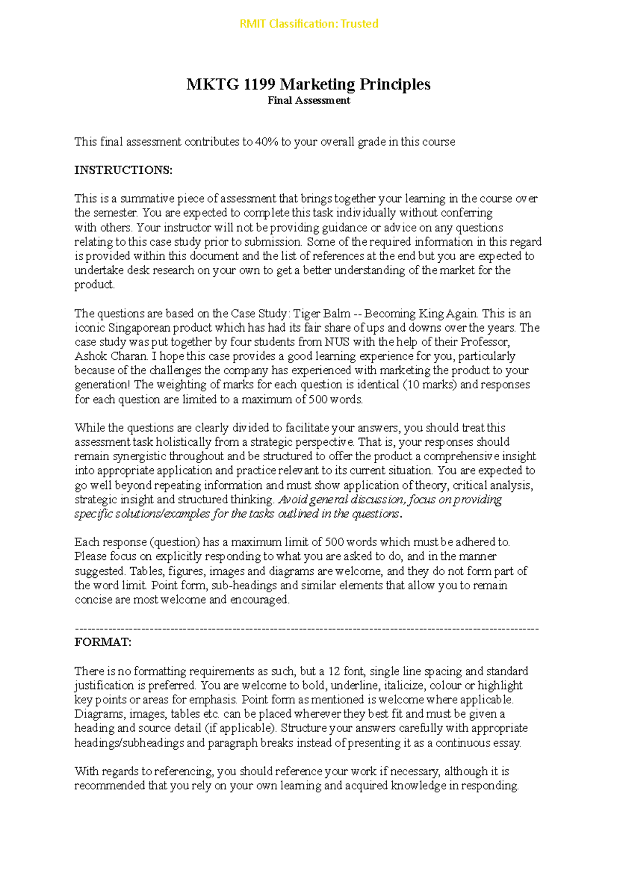 MKTG1199 Case Study S2 2021 - MKTG 1199 Marketing Principles Final ...