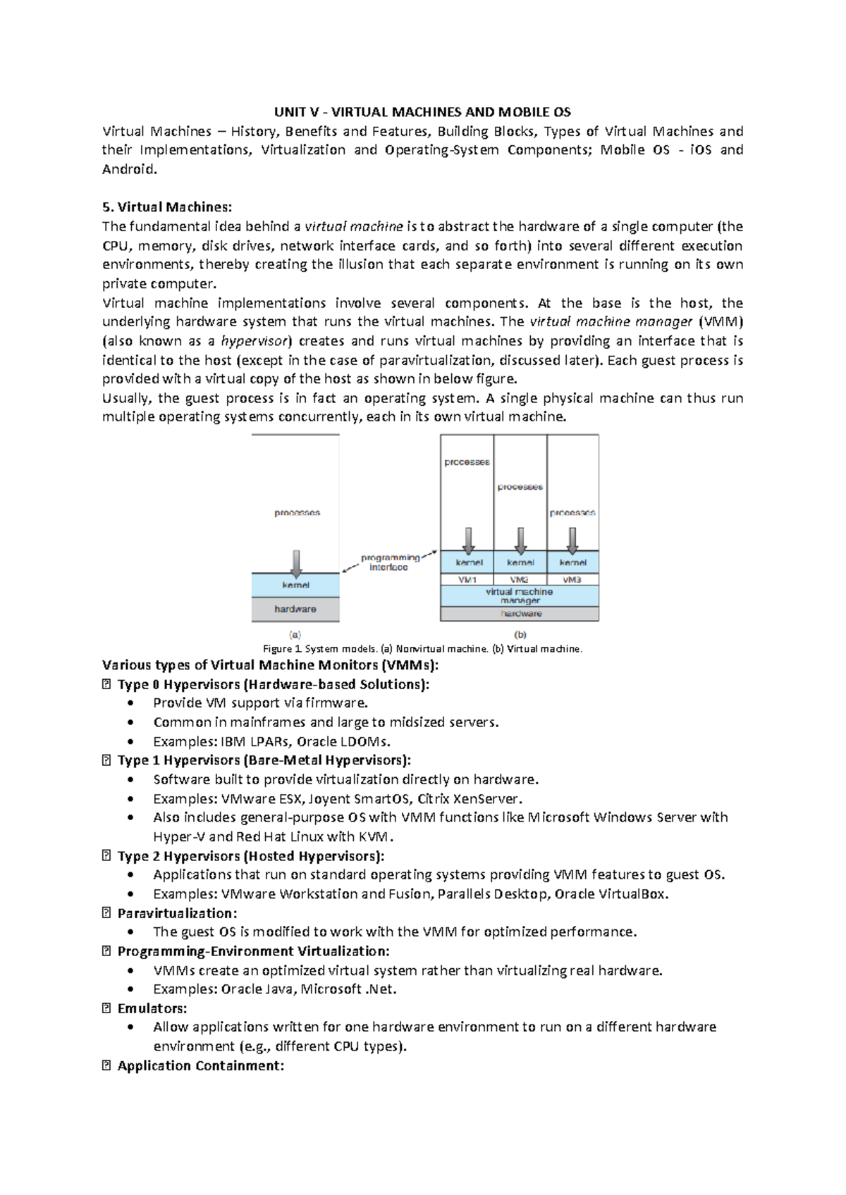 Unit 5 Notes: Virtual Machines & Mobile OS Overview - Studocu