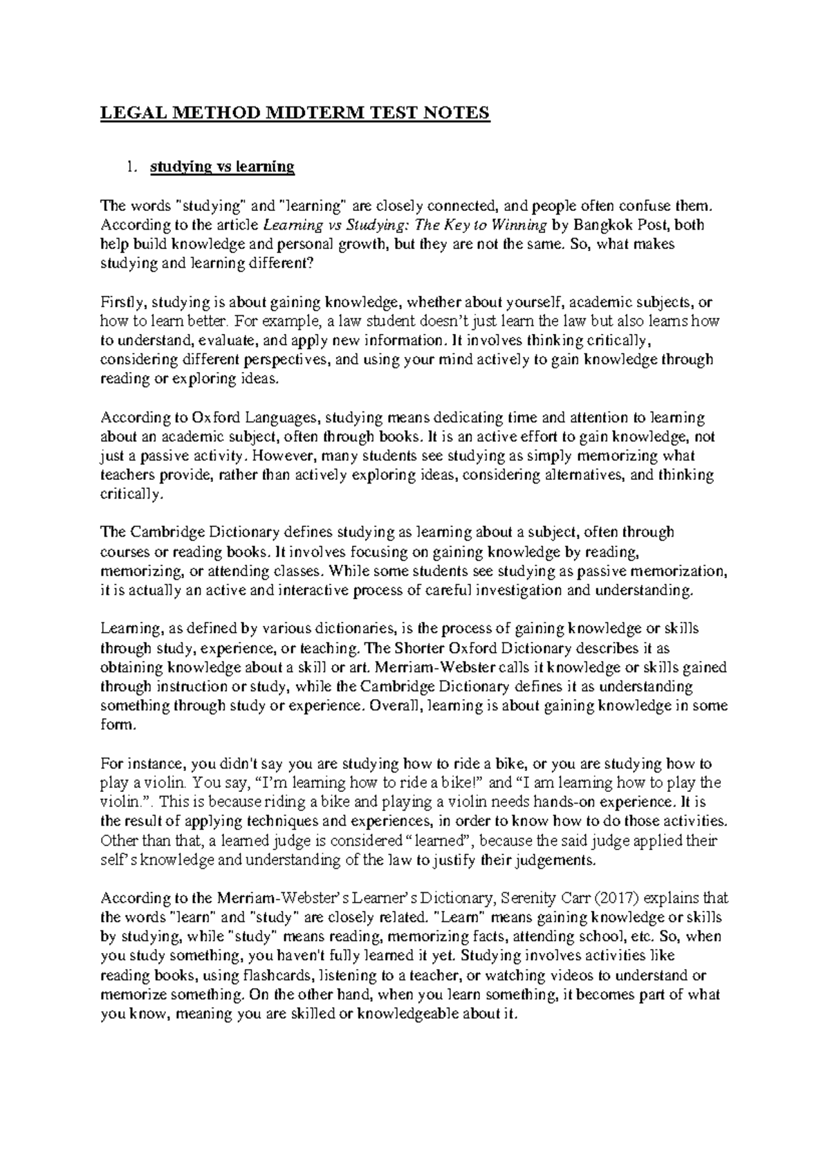 legal method midterm test notes - LEGAL METHOD MIDTERM TEST NOTES ...