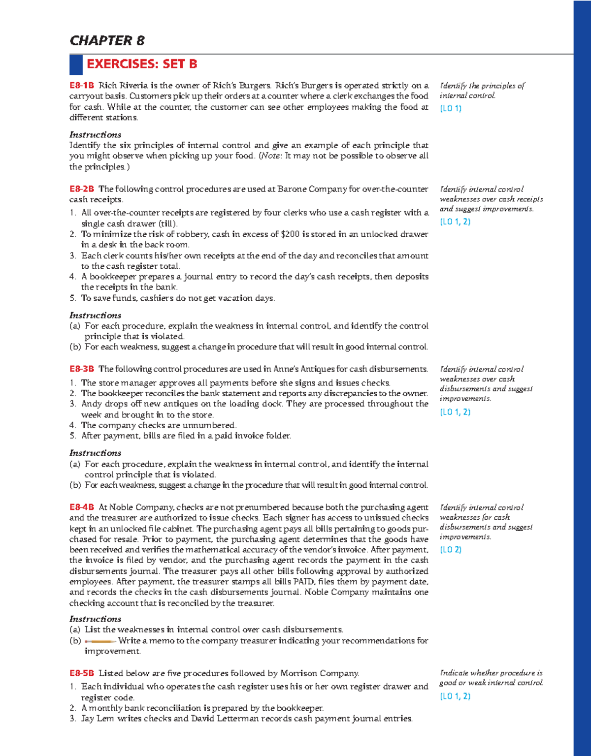 CHAPTER 8 EXERCISES: SET B - Internal Control Principles and Weaknesses ...