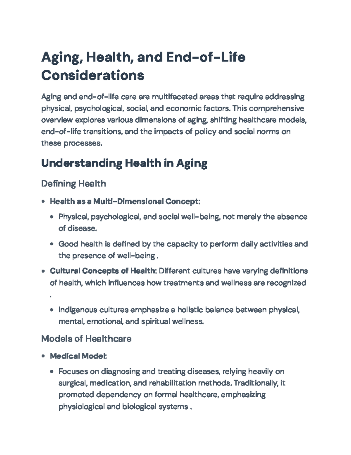 Aging, Health, and End-of-Life Considerations: A Comprehensive Overview ...