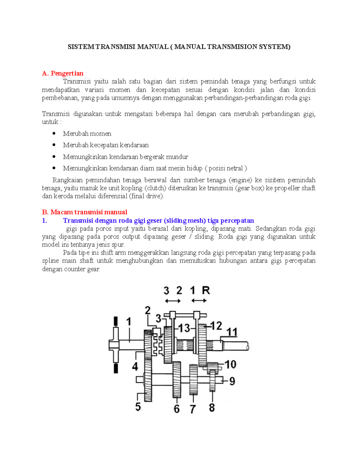 Sistem Transmisi Manual: Konsep dan Mekanisme Pengoperasian - Studocu