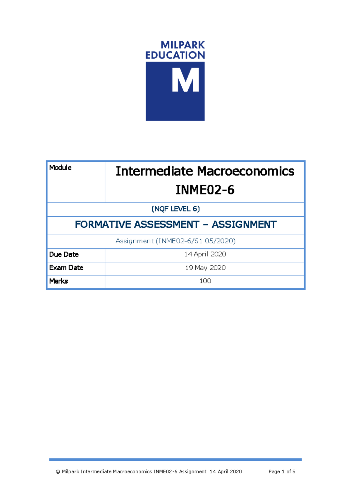 Revised Assignment INME02-6 S1 05 2020 - Macroeconomics Formative ...