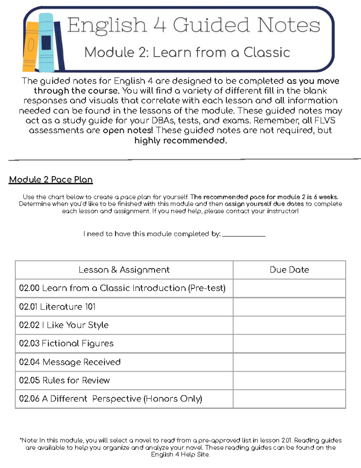 Module 2: Guided Notes for English 4 - Learn from a Classic - Studocu