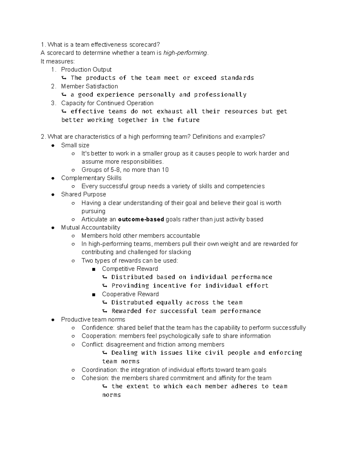 Midterm Study Questions: Team Effectiveness and Leadership Concepts ...