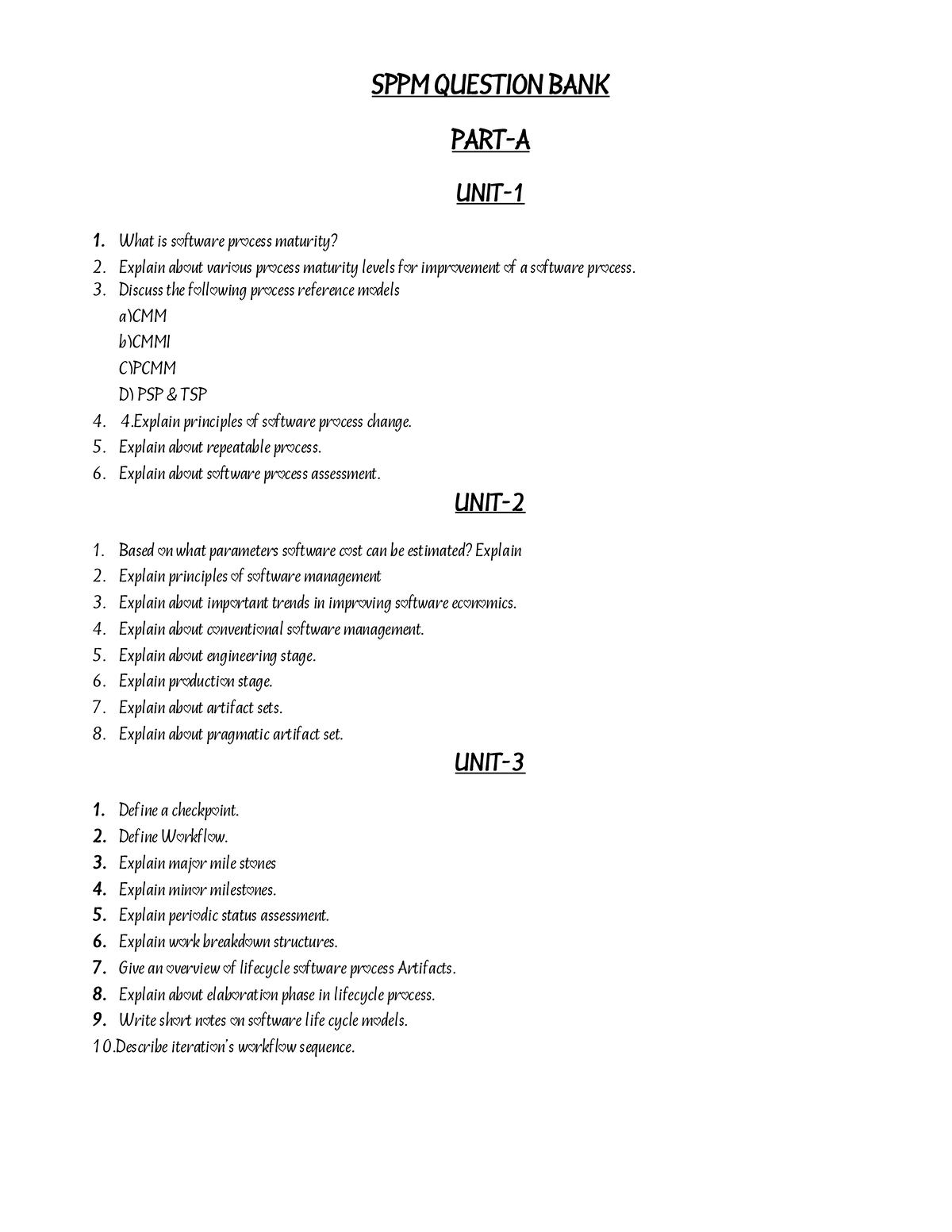 SPPM Question Bank: Important Concepts for SPPM (JNTUH R18) - Studocu