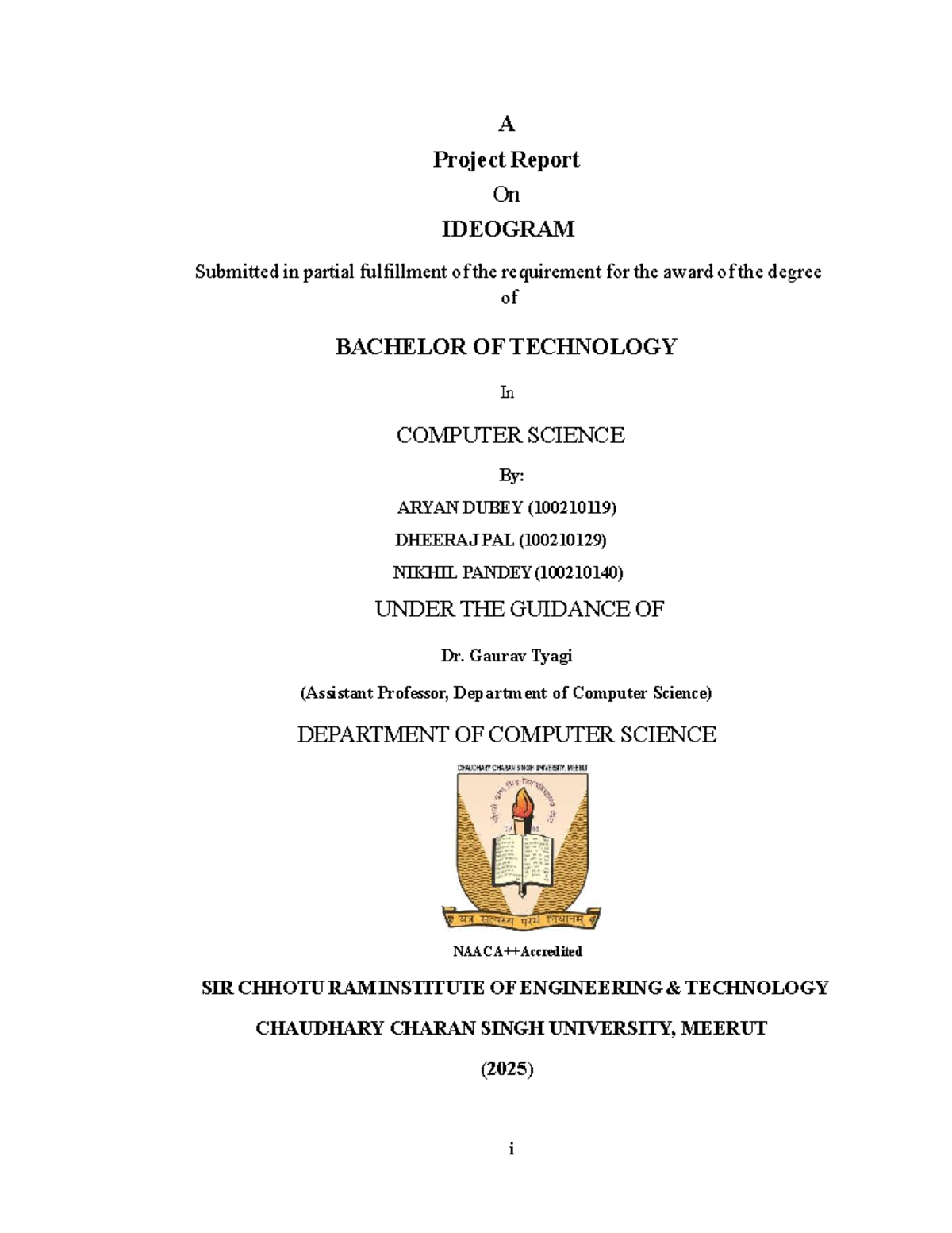 Project Report on IDEOGRAM for B.Tech in Computer Science (100210119 ...
